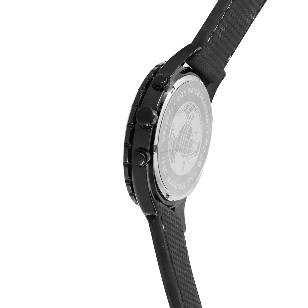 FOCE Chronograph Black Dial Leather Strap Watch For Men-FS04TBR BLACK