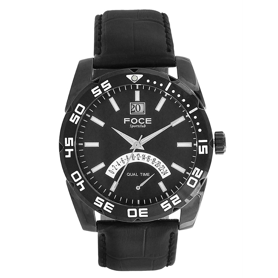FOCE Multifunction Black Dial Leather Strap Watch For Men-F1103SGBN