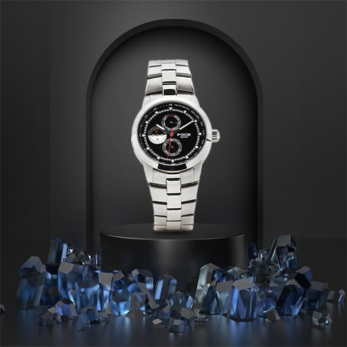 FOCE Chronograph Black Dial Metal Belt Watch For Men-F990GSM-BLACK