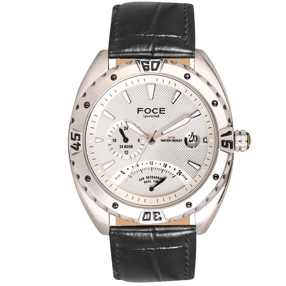 FOCE Multifunction White Dial Leather Strap Watch For Men-F953GSL