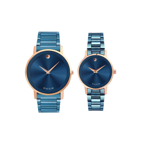 FOCE Analog Blue Dial Metal Belt Watch For Couple-FC-P-9760101