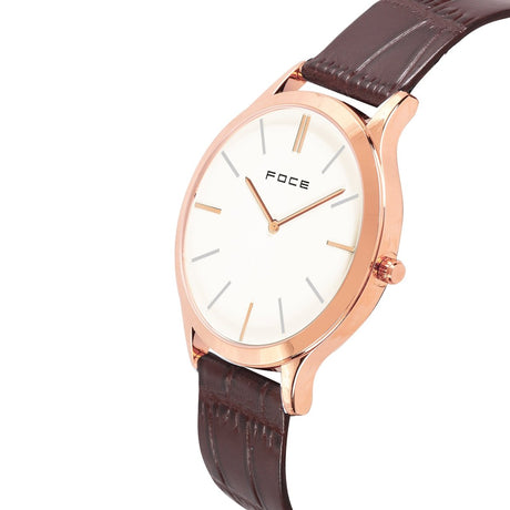 FOCE Analog White Dial Leather Strap Watch For Men-FC-G-35-ROSGD