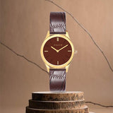 FOCE Analog Brown Dial Leather Strap Watch For Women-FS-L-49-BRGD