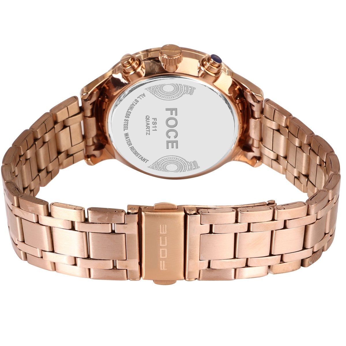 FOCE Multifunction Cream Dial Metal Belt Watch For Men- FS11- ROSEGOLD