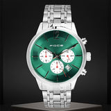 FOCE Chronograph Green Dial Metal Belt Watch For Men-FS10-SILVER GREEN