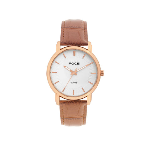 FOCE Analog White Dial Leather Strap Watch For Men-FC-G-B2180