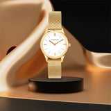 FOCE Analog White Dial Metal Belt Watch For Women-FC-L-18-GDWH
