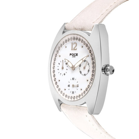 FOCE Chronograph White Dial Leather Strap Watch For Women-F483LSL-WHITE