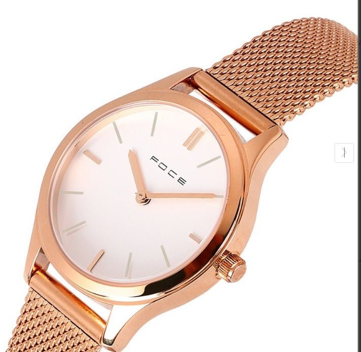 FOCE Analog White Dial Metal Belt Watch For Women-L 1476WZ-02