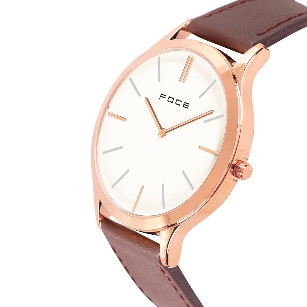 FOCE Analog White Dial Leather Strap Watch For Couple-FC-P-9760115
