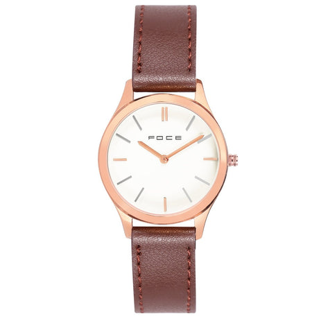 FOCE Analog White Dial Leather Strap Watch For Women-FC-L-36-ROSGD