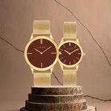 FOCE Analog Brown Dial Metal Belt Watch For Couple-FC-P-9760110