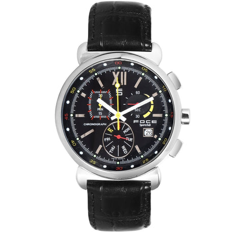 FOCE Chronograph Black Dial Leather Strap Watch For Men-F337GS-Black