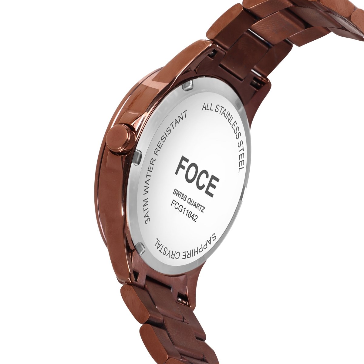 FOCE Automatic Brown Dial Metal Belt Watch For Men-FC11642GBR6