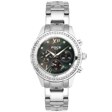 FOCE Chronograph Green Dial Metal Belt Watch For Women-F814LSM BLACK