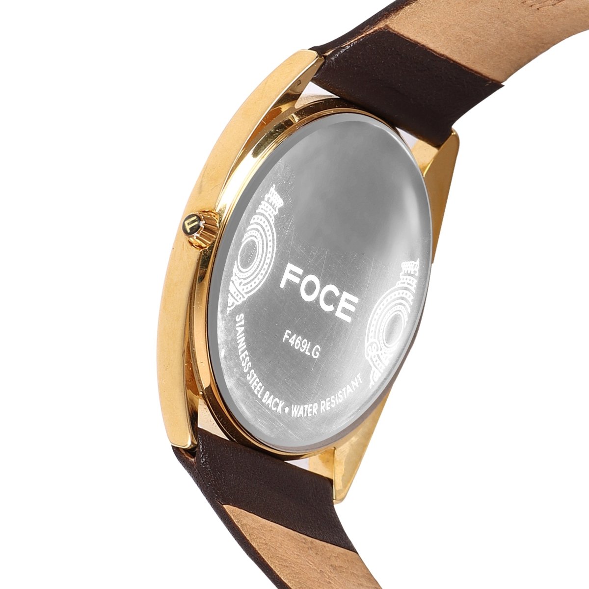 FOCE Analog Cream Dial Leather Strap Watch For Women-F469LRL-CHAM
