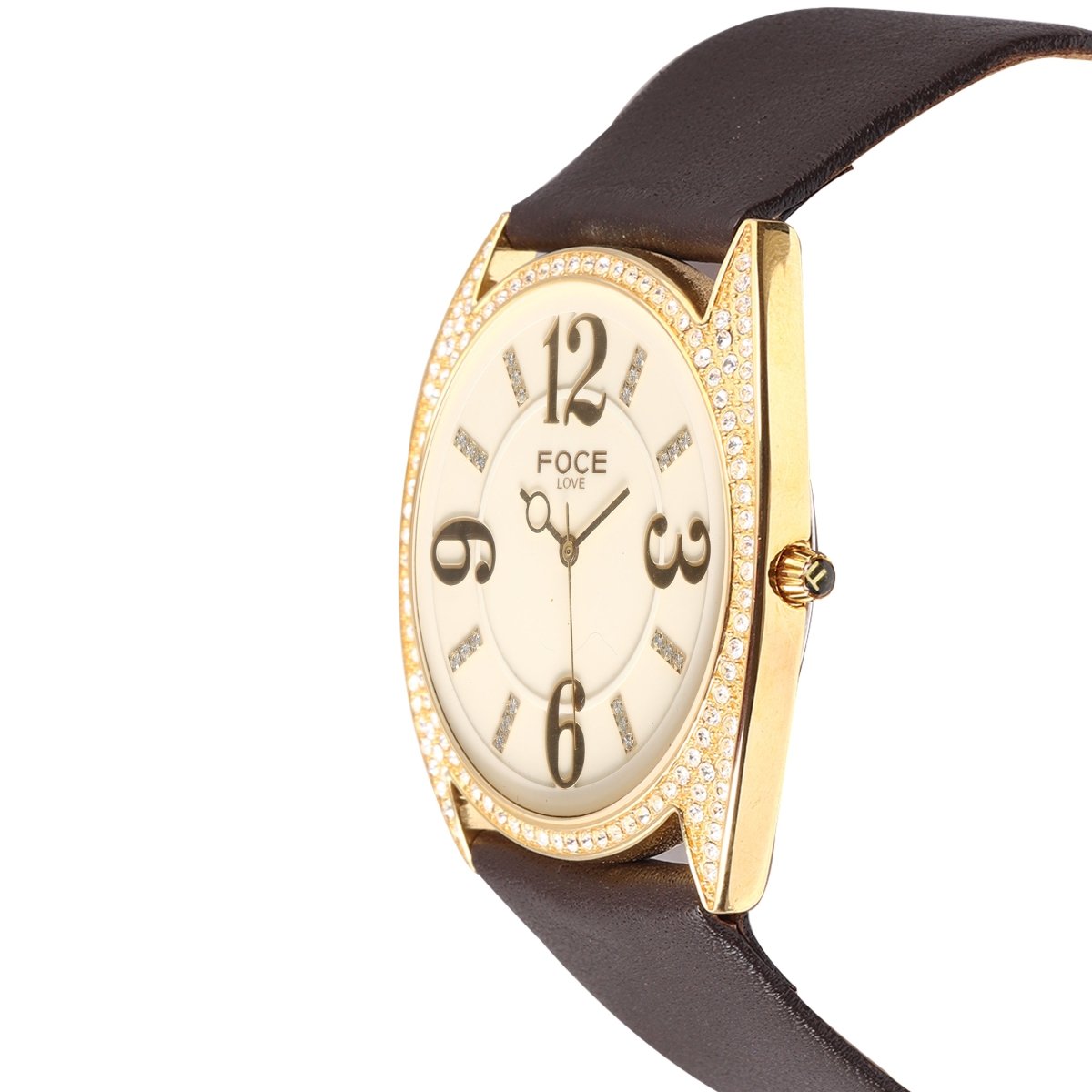 FOCE Analog Cream Dial Leather Strap Watch For Women-F469LRL-CHAM
