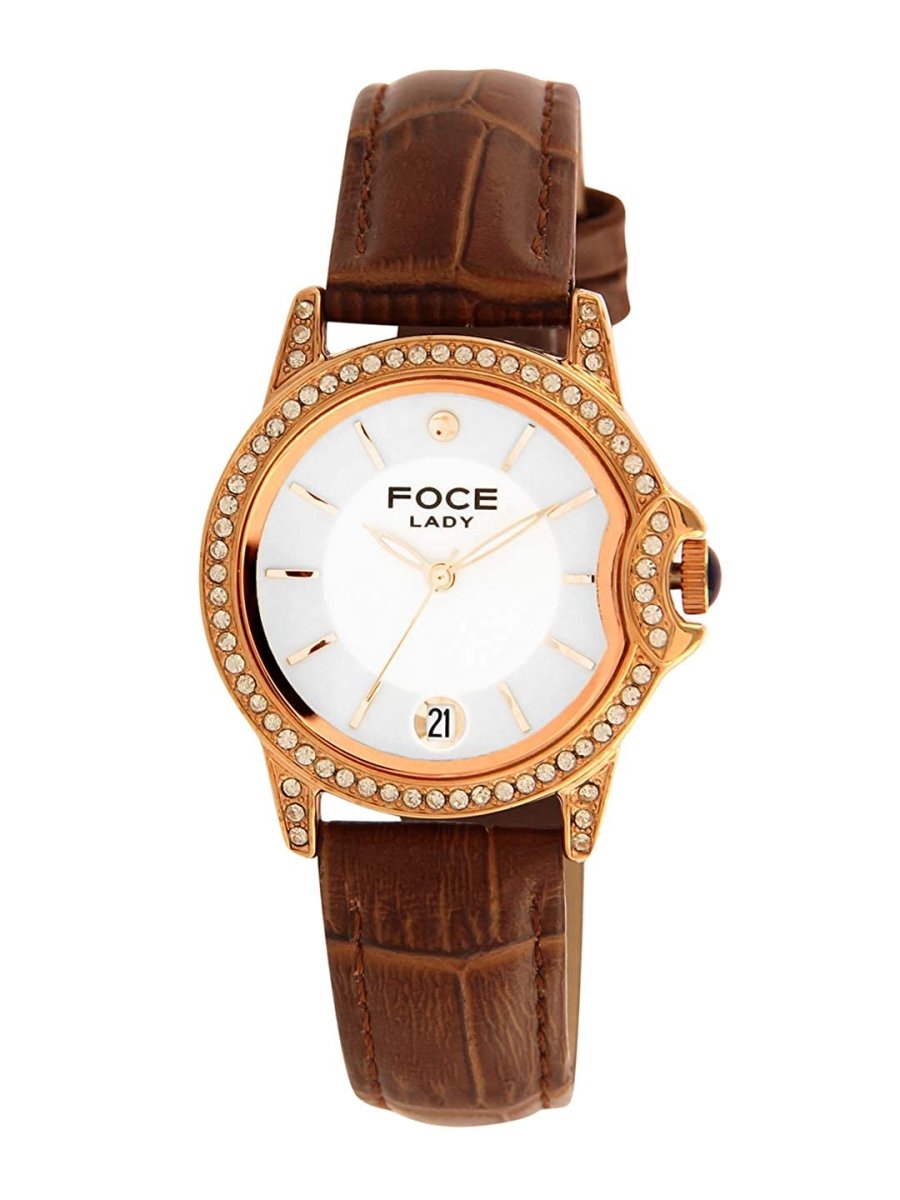 FOCE Multifunction White Dial Leather Strap