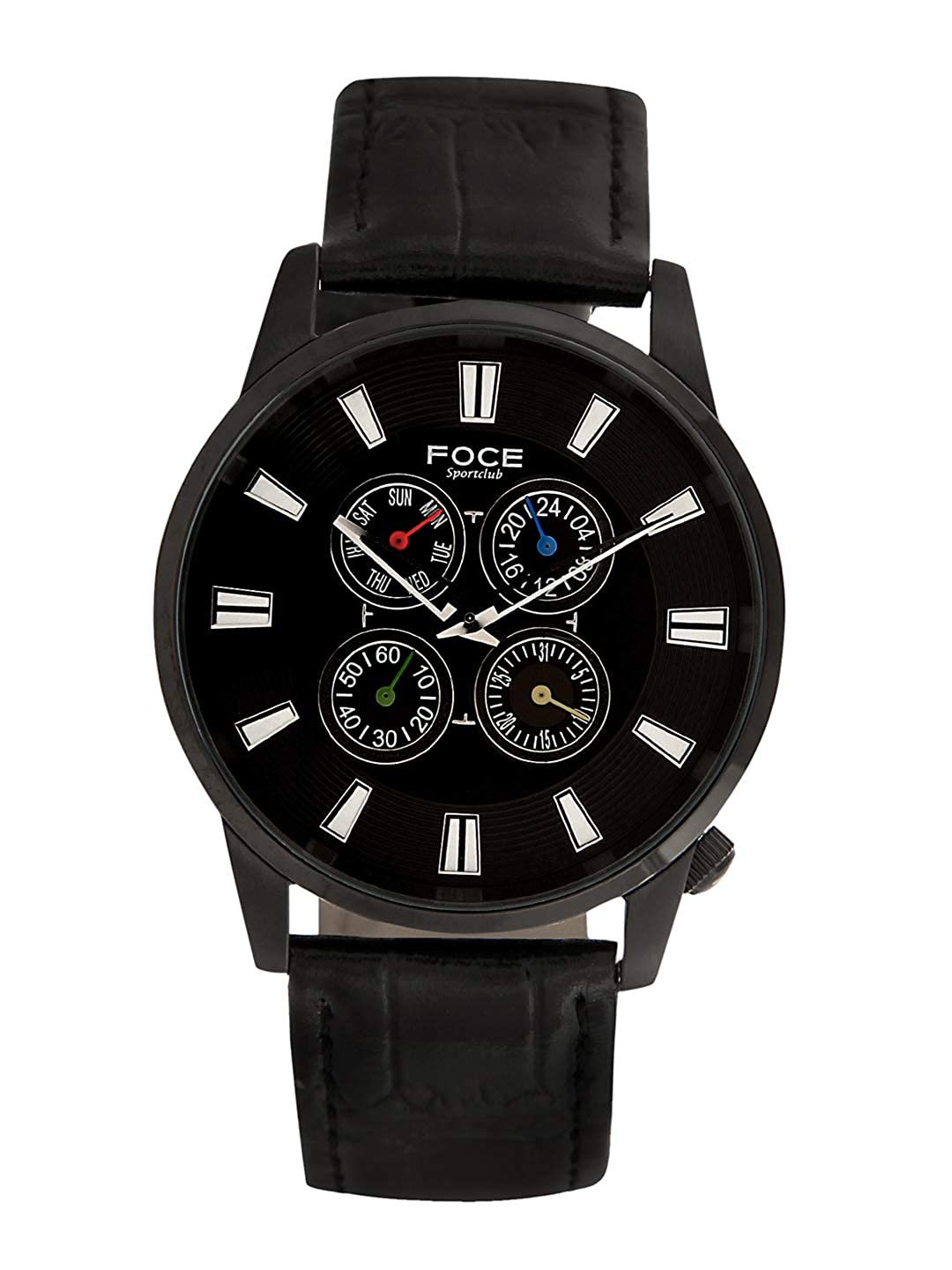 FOCE Multifunction Black Dial Leather Strap Watch For Men-F988GBL-BLACK