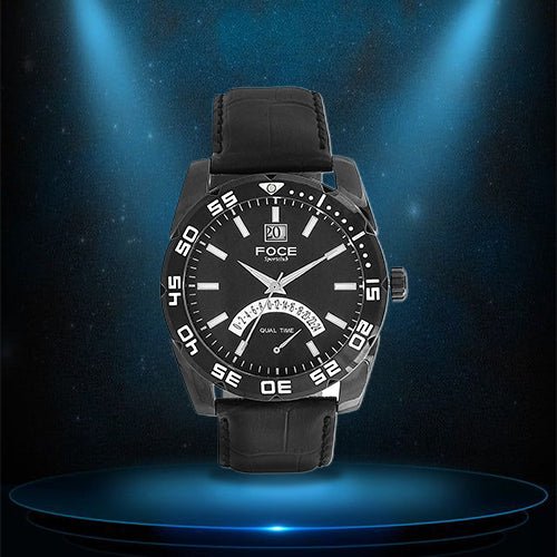 FOCE Multifunction Black Dial Leather Strap Watch For Men-F1103SGBN