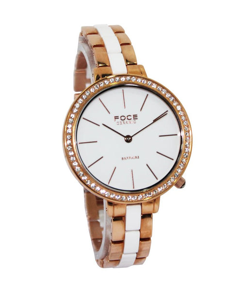 FOCE Analog White Dial Ceramic Watch For Women F379LRM WHITE