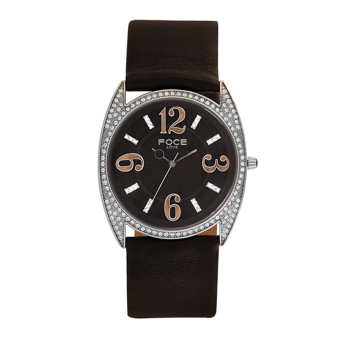 FOCE Analog Black Dial Leather Strap Watch For Women-F469LSL