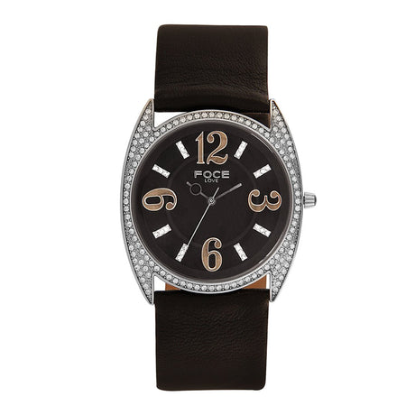 FOCE Analog Black Dial Leather Strap Watch For Women-F469LSL