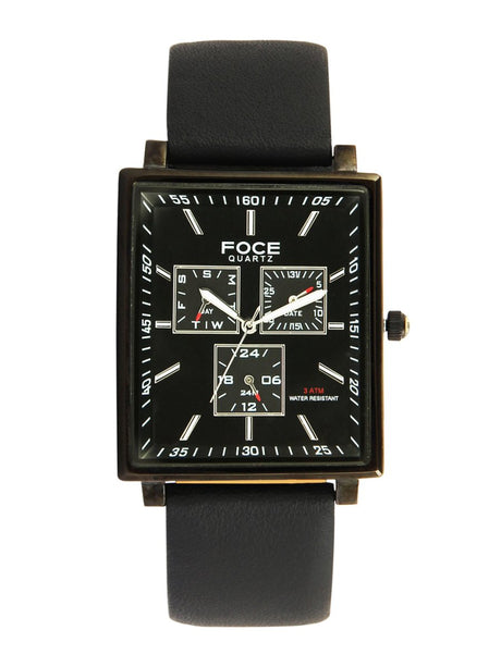 FOCE Chronograph Black Dial Leather Strap Watch For Men- F722GBL
