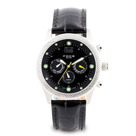 FOCE Chronograph Black Dial Leather Strap Watch For Men- F944GSL-BLACK