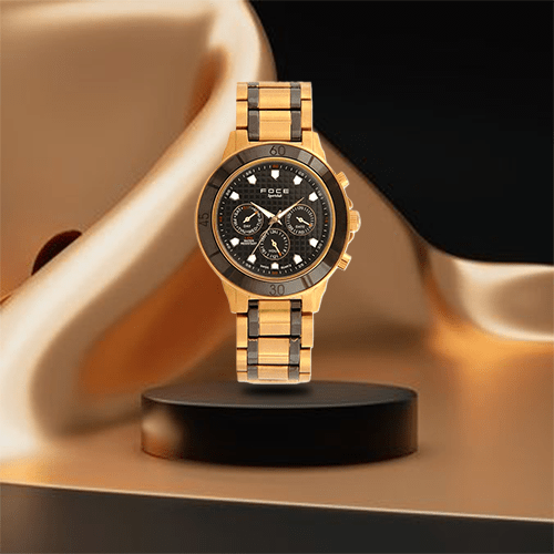 FOCE Chronograph Black Dial Metal Belt Watch For Men-F946GGM-BLACK