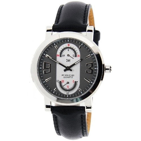 FOCE Multifunction Grey Dial Leather Strap Watch For Men-F955GSL-GREY
