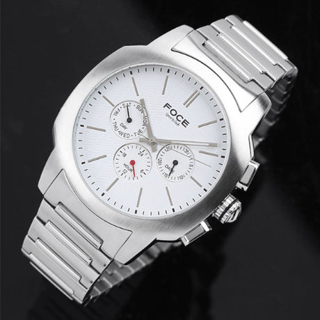 FOCE Chronograph White Dial Metal Belt Watch For Men-F976GSM-WHITE