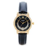 FOCE Multifunction Black Dial Leather Strap Watch For Women-FA20GGL-BLACK