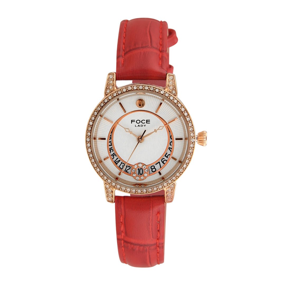 FOCE Multifunction Cream Dial Leather Strap Watch For Women-FA20RGL-CREAM