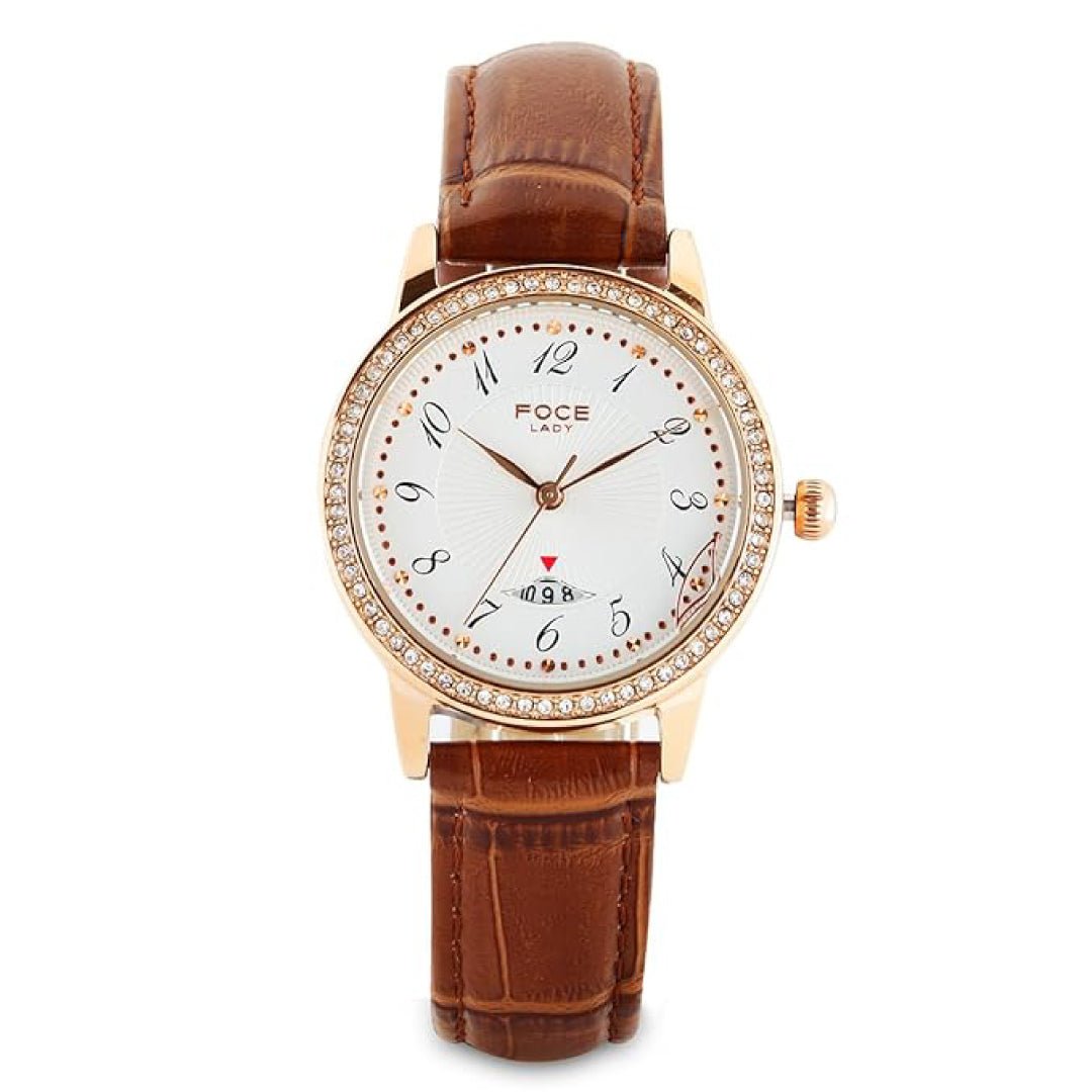 FOCE Multifunction White Dial Leather Strap Watch For Women-FA22RGL WHITE