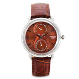 FOCE Multifunction Brown Dial Leather Strap Watch For Men-FC11SSL-BROWN