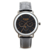 FOCE Multifunction Moonphase Black Dial Leather Strap Watch For Men-FC12BBL-BLACK