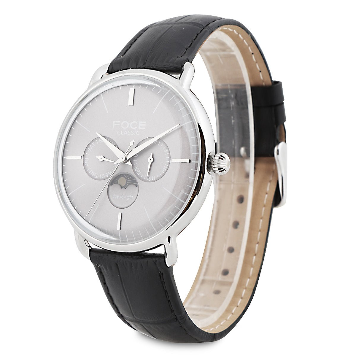 FOCE Multifunction Moonphase White Dial Leather Strap Watch For Men-FC12SSL-Grey
