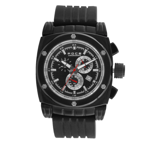 FOCE Chronograph Black Dial Leather Strap Watch For Men-FC131GBM-BLACK