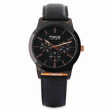 FOCE Chronograph Black Dial Leather Strap Watch For Men-FC13BBL-BLACK