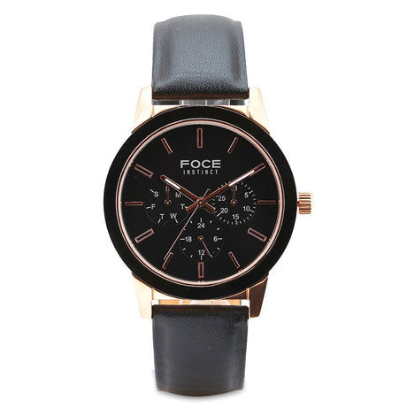 FOCE Chronograph Black Dial Leather Strap Watch For Men-FC13TRL-BLACK