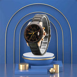 FOCE Chronograph Black Dial Metal Belt Watch For Men-FS01TRM-BLACK
