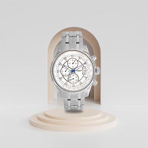 FOCE Chronograph White Dial Metal Belt Watch For Men-FS07SSM-WHITE