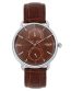 FOCE Premium Silver Case Men's Multifunction Watch, Brown Dial, Brown Leather Strap, Day, & Date Subdials, Curved Dome Glass, Model FC11SSL-BROWN