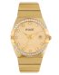 Foce Men’s Premium Analog Golden Watch with Diamond Studded Bezel and Golden Dial, Stainless Steel Golden Strap, Date Window, Model FCW4821GGD07