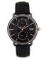 FOCE Premium Black Case Men's Multifunction Watch, Black Dial, Black Leather Strap, Day, & Date Subdials, Curved Dome Glass, Model FC11BBL-BLACK