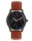 FOCE Men's Black Multifunction Wrist Watch with Black Dial and Sleek Brown Leather Strap, Model FCG106BL08