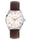 FOCE Men's Silver Multifunction Wrist Watch with White Dial and Sleek Brown Leather Strap, Model FCG108ST01