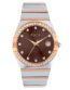 Foce Men’s Premium Analog Dual Tone Silver-Rose Gold Watch with Diamond Studded Bezel and Brown Dial, Stainless Steel Silver-Rose Gold Dual Tone Strap, Separate Date Window, Model FCW4821GRT06
